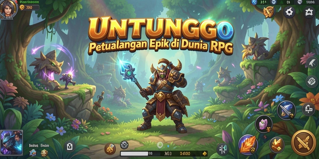 Screenshot utama dari gameplay RPG UNTUNGGO yang menampilkan karakter beraksi.